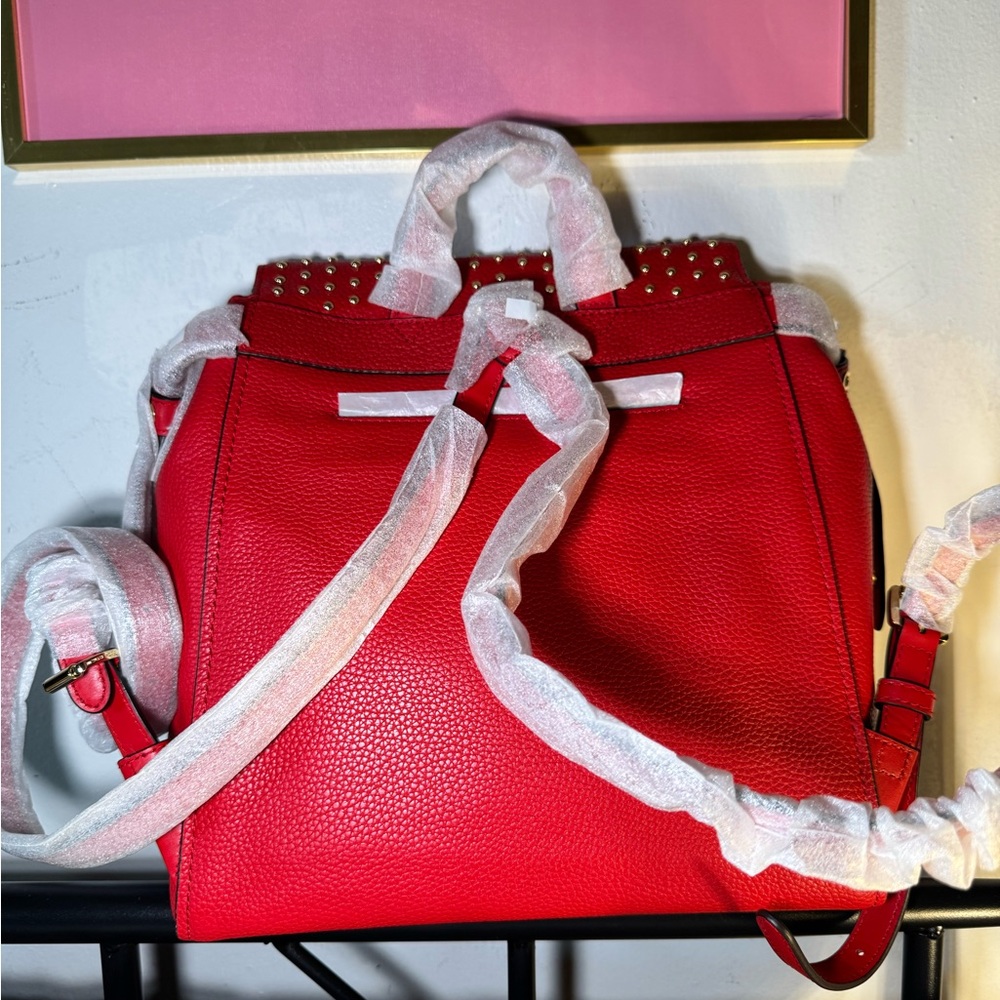Michael Kors Red Studded Backpack - Picture 6 of 11